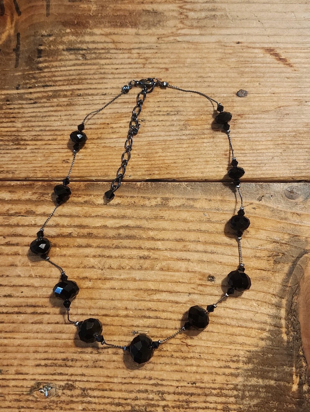 Lia Sophia Black Faceted Bead Station Necklace